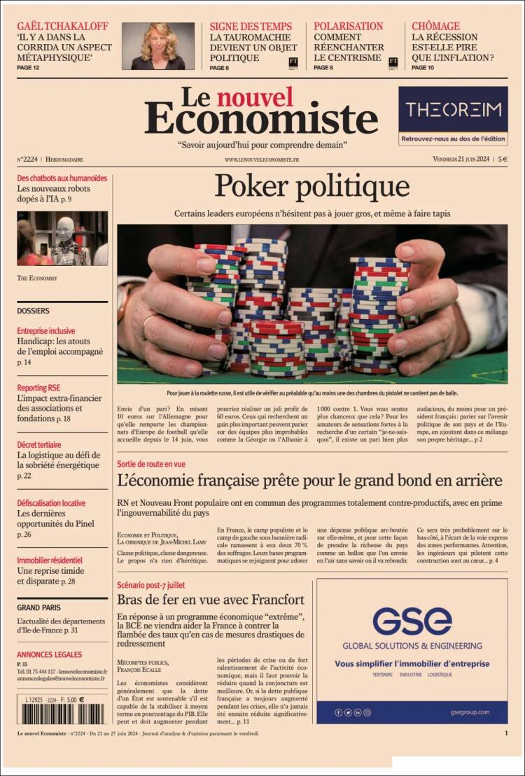 Portada de Le nouvel Economiste (Francia)