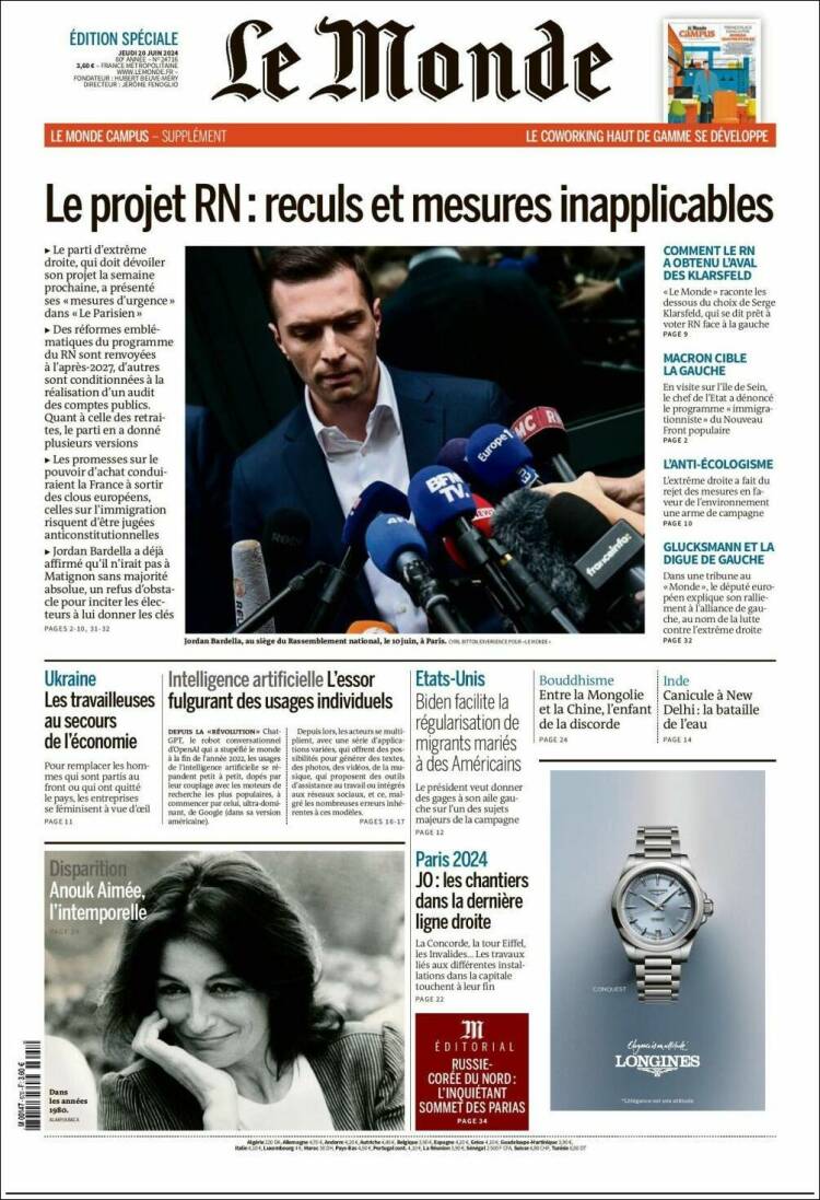 Portada de Le Monde (Francia)