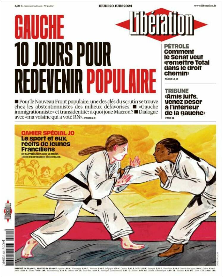 Portada de Libération (Francia)