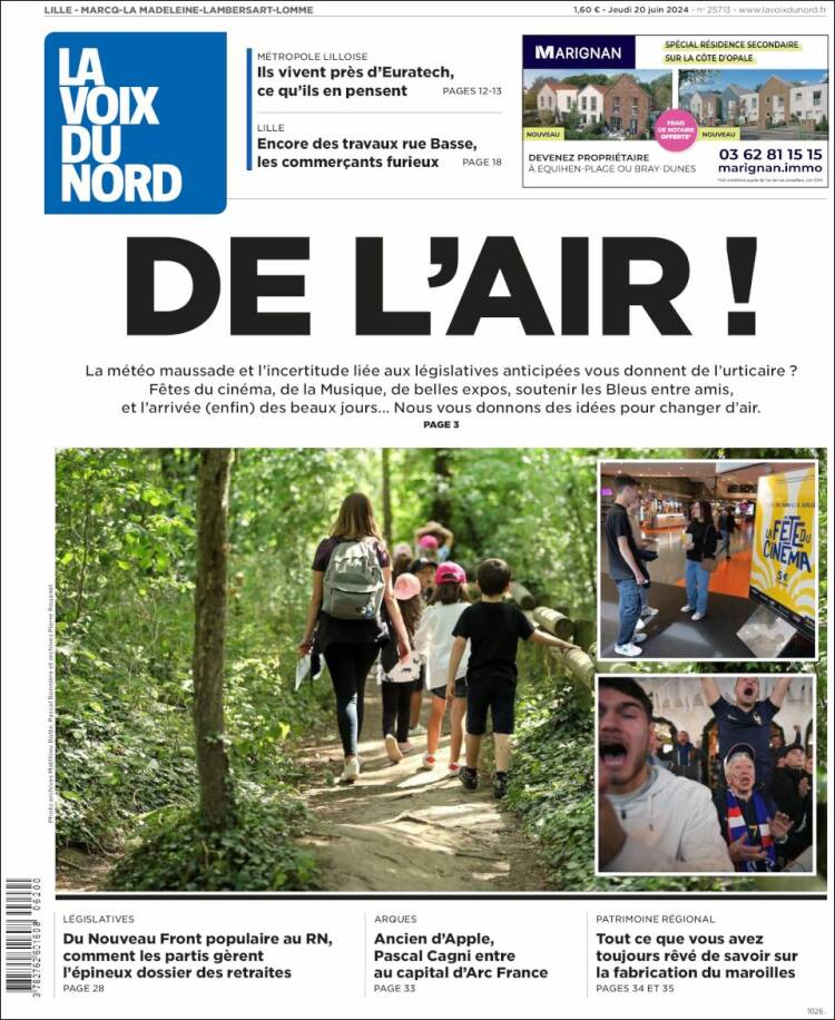 Portada de La Voix du Nord (Francia)
