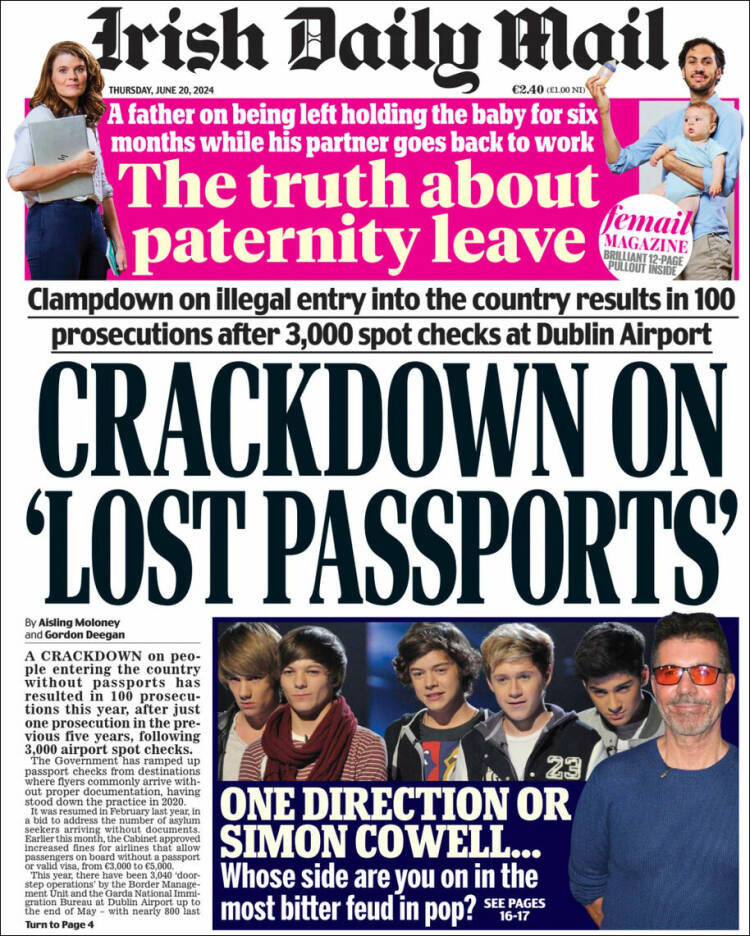 Portada de Irish Daily Mail (Irlanda)