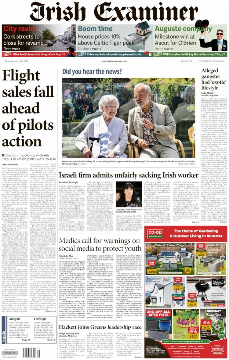 Portada de Irish Examiner (Irlanda)