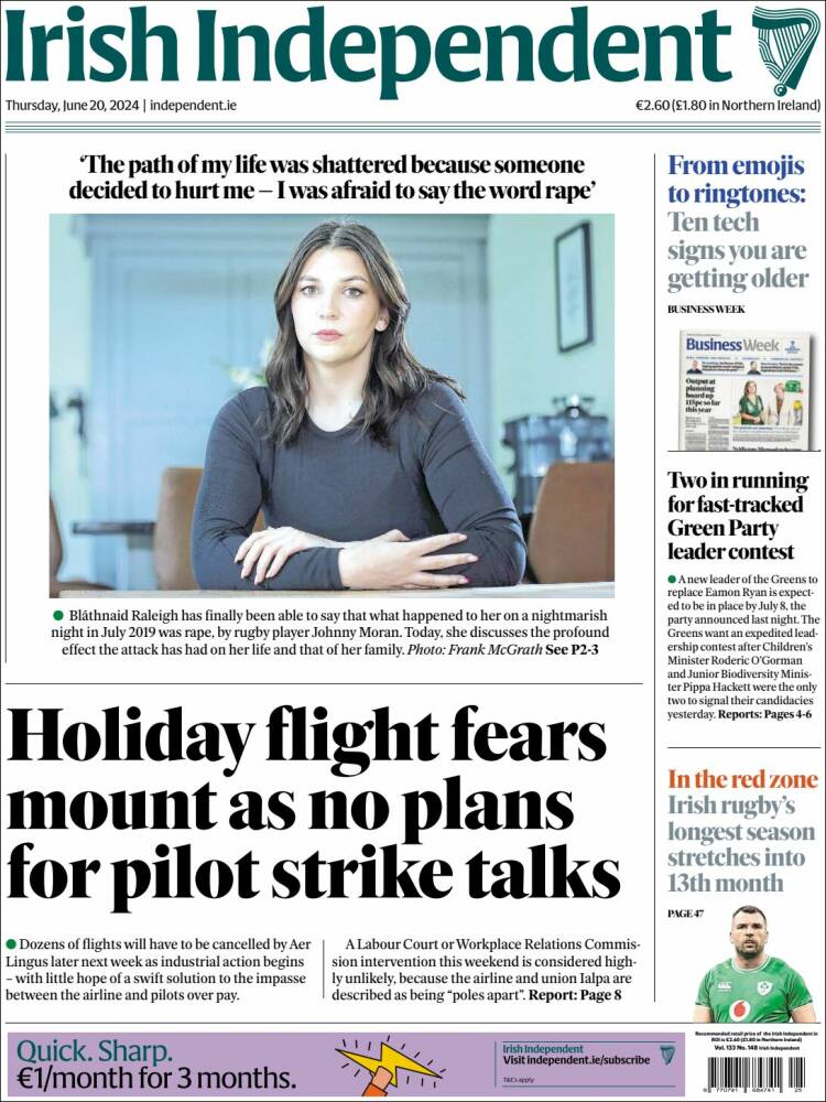 Portada de Irish Independent (Irlanda)