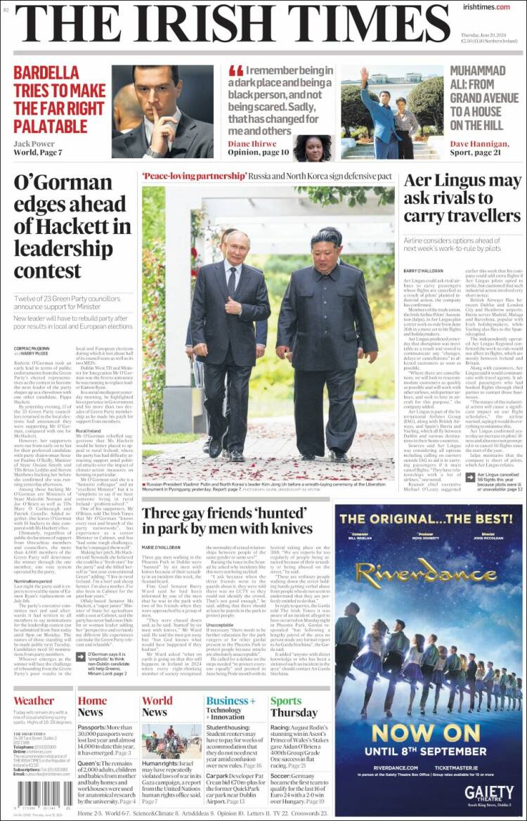 Portada de Irish Times (Irlanda)