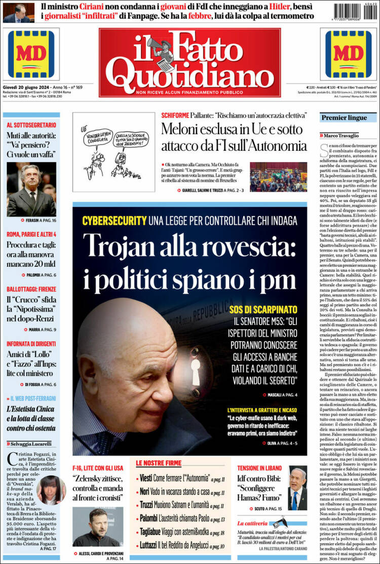 Portada de Il Fatto Quotidiano (Italia)