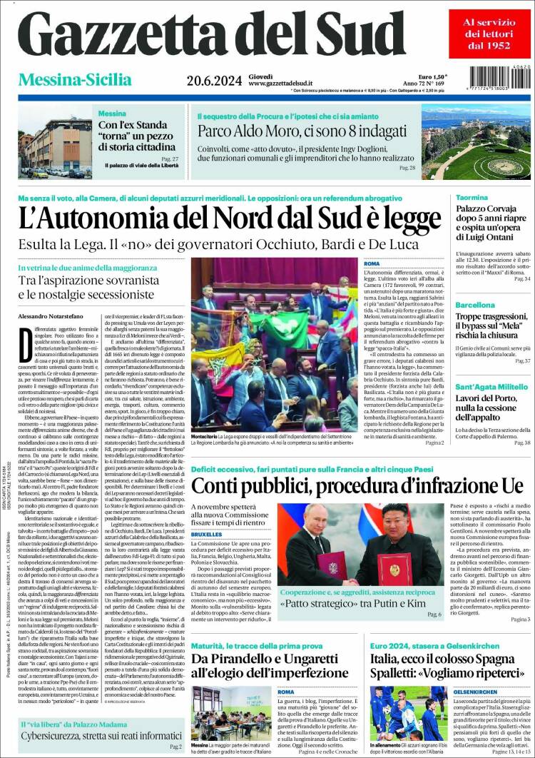 Portada de Gazzetta del Sud (Italia)