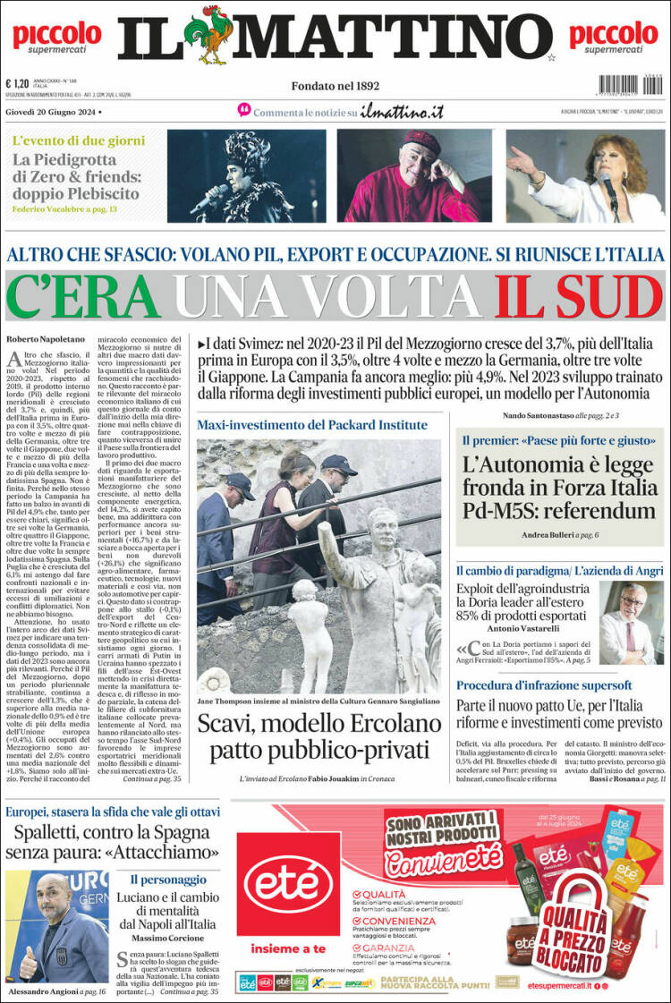 Portada de Il Mattino (Italia)