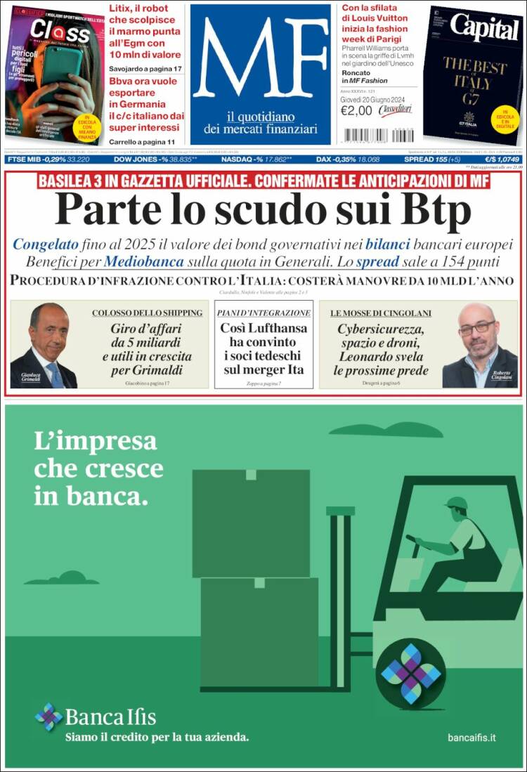 Portada de Milano Finanza (Italia)