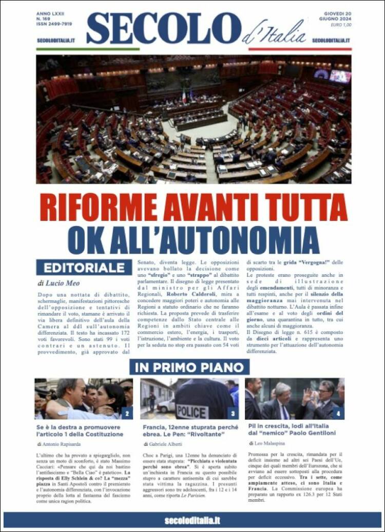 Portada de Secolo d'Italia (Italia)