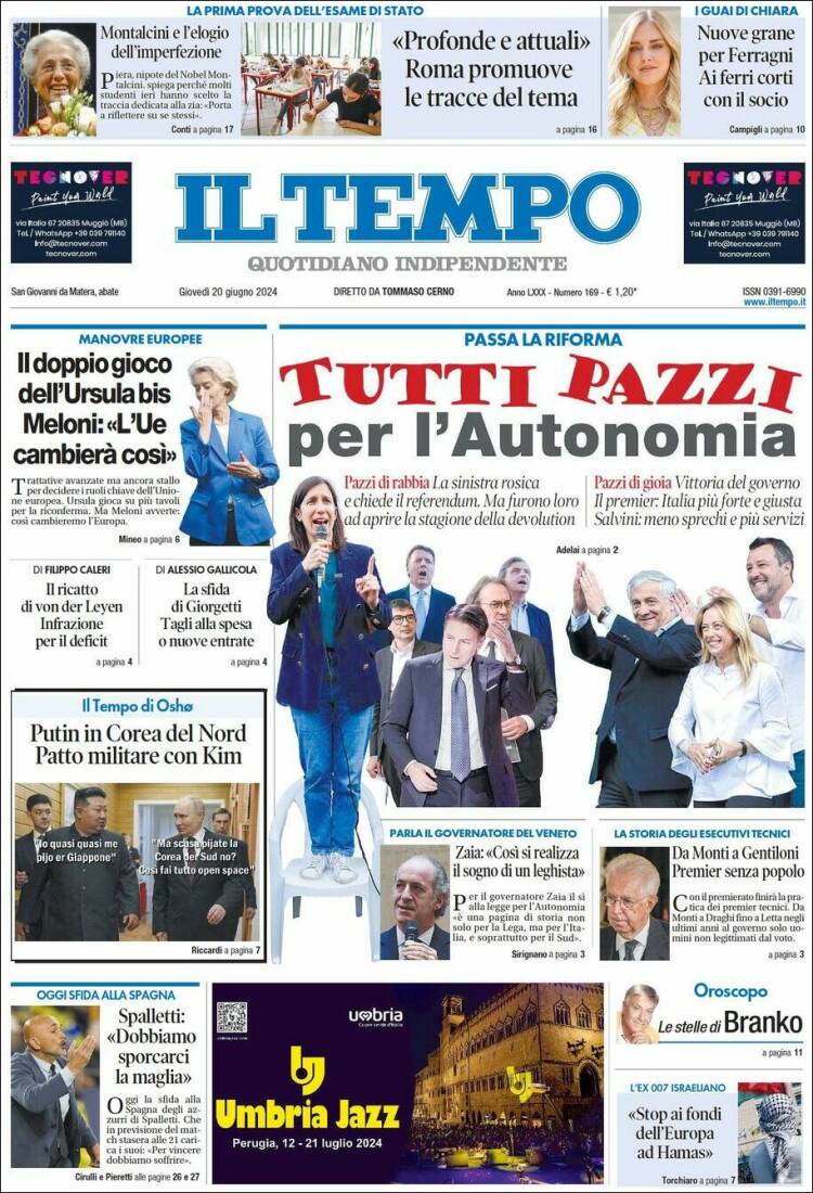 Portada de Il Tempo (Italia)