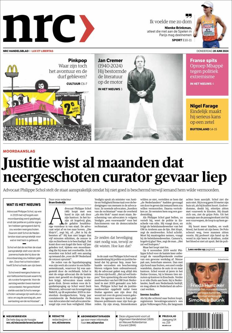 Portada de NRC Handelsblad (Pa&iacute;ses Bajos)