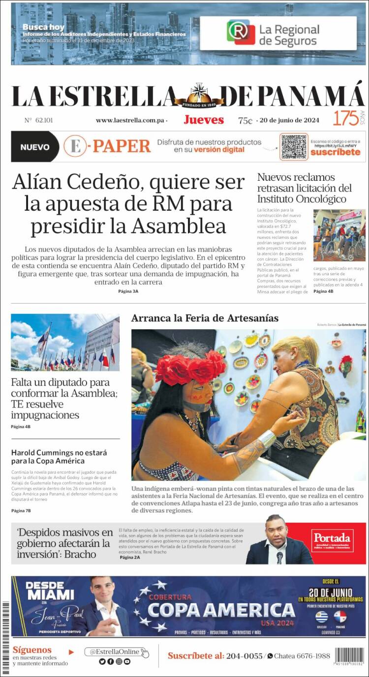 Portada de La Estrella de Panamá (Panam&aacute;)