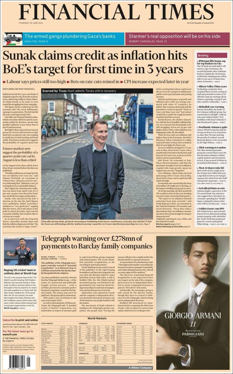 Portada de Financial Times (Reino Unido)