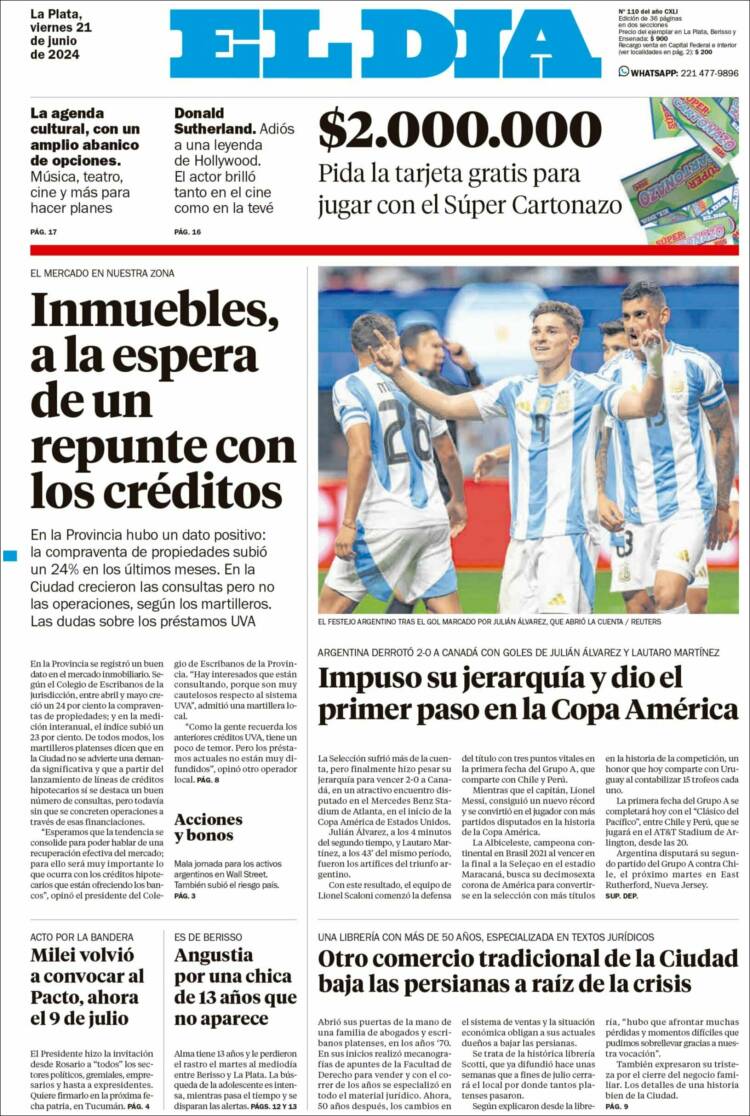 Portada de El Día de la Plata (Argentina)