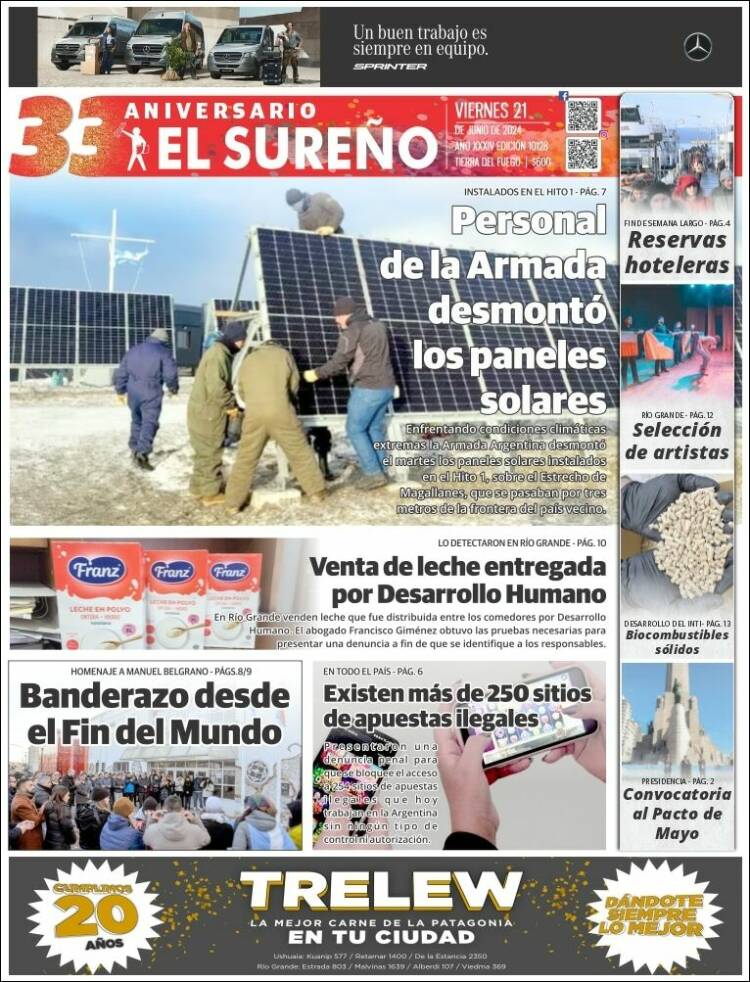 Portada de Diario El Sureño (Argentina)