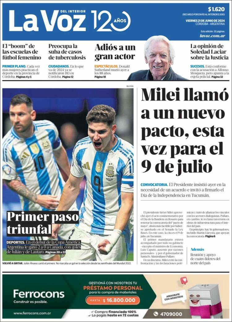 Portada de La Voz del Interior (Argentina)