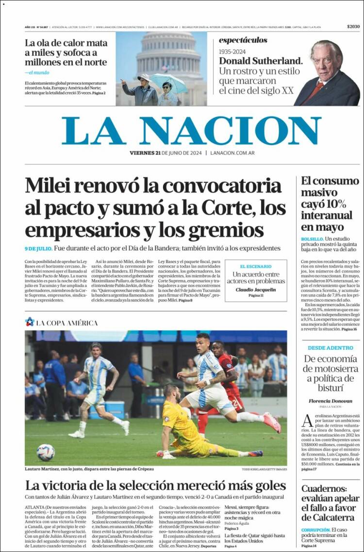 Portada de La Nación (Argentina)