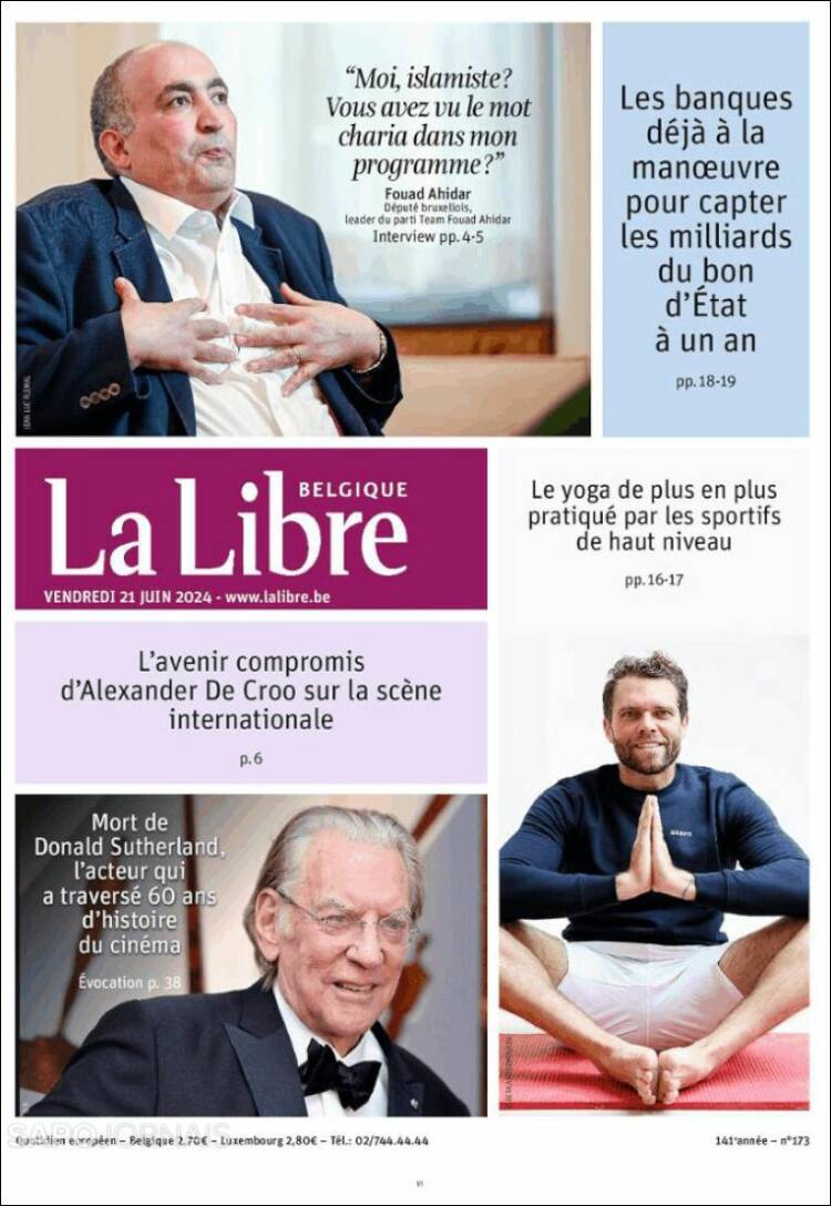 Portada de La Libre.be (B&eacute;lgica)