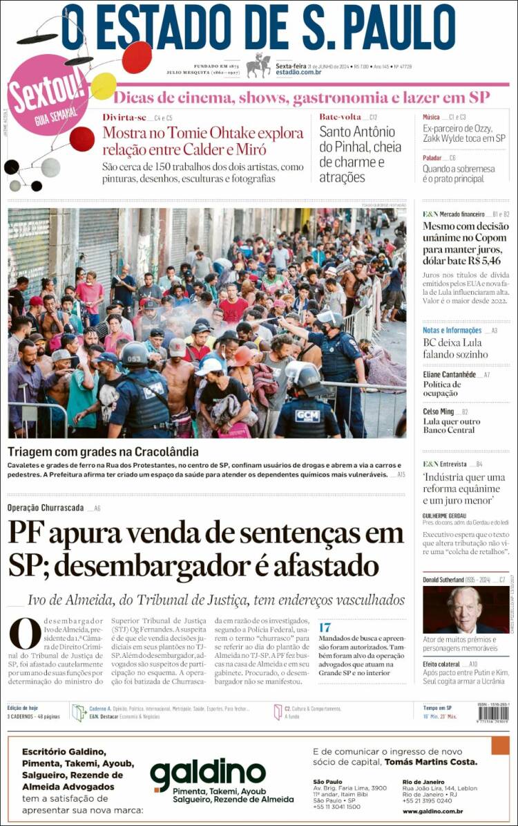 Portada de O Estado de São Paulo (Brasil)