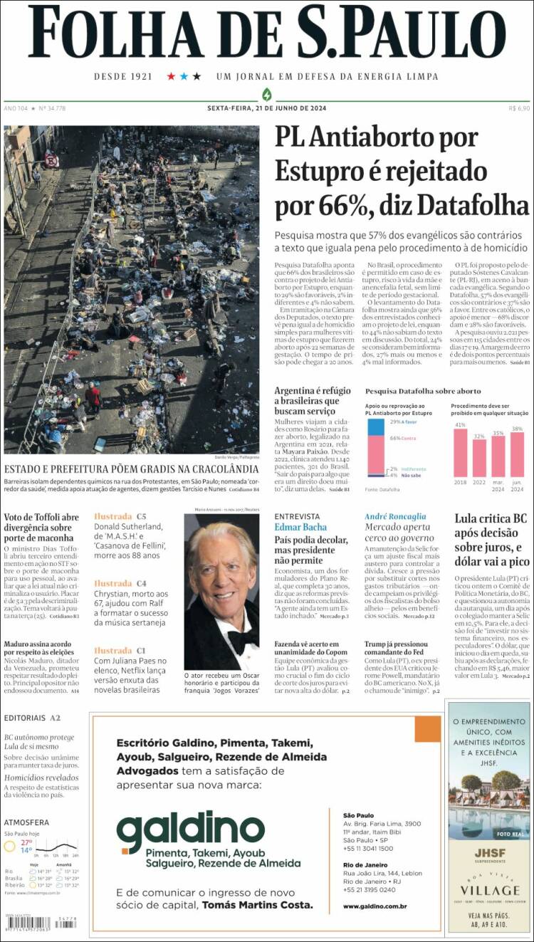 Portada de Folha de São Paulo (Brasil)
