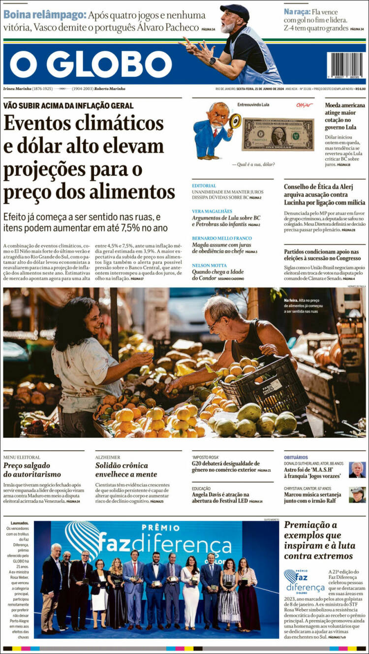 Portada de O Globo (Brasil)