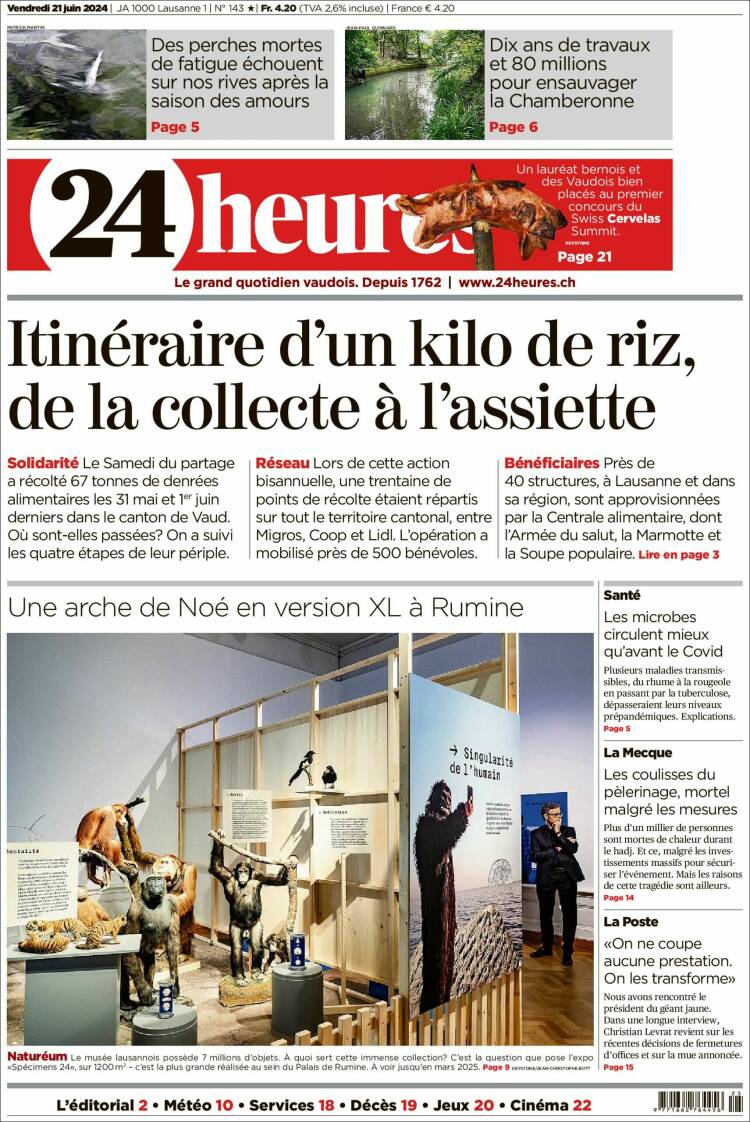 Portada de 24 Heures (Suiza)