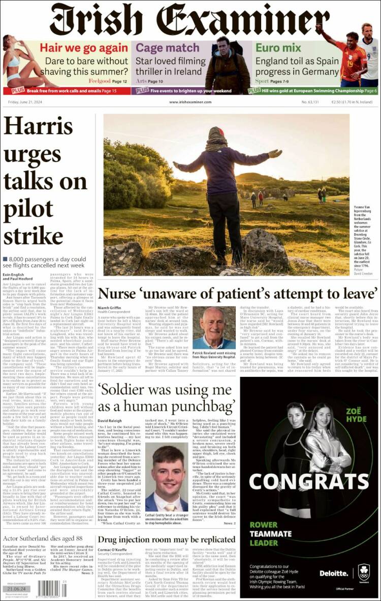 Portada de Irish Examiner (Irlanda)