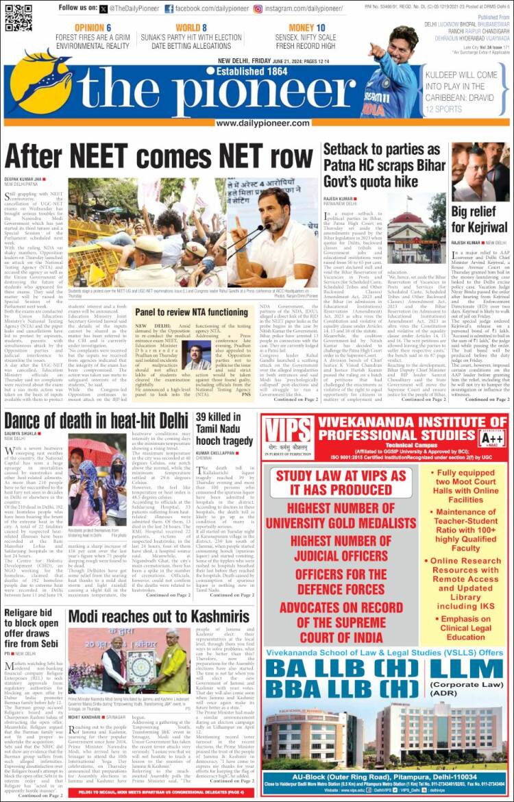 Portada de The Pioneer (India)