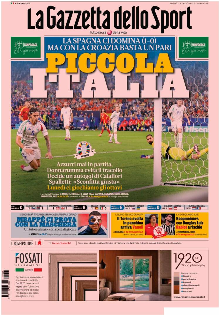 Portada de La Gazzetta dello Sport (Italia)