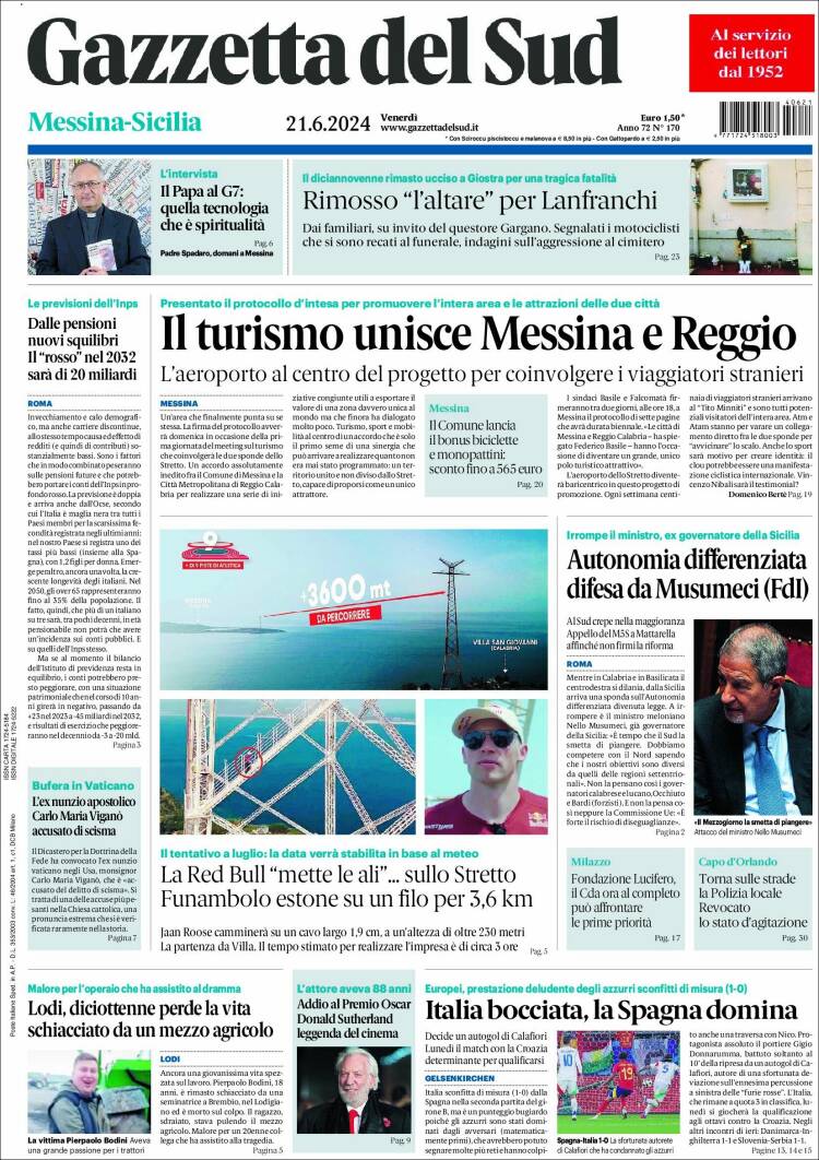 Portada de Gazzetta del Sud (Italia)