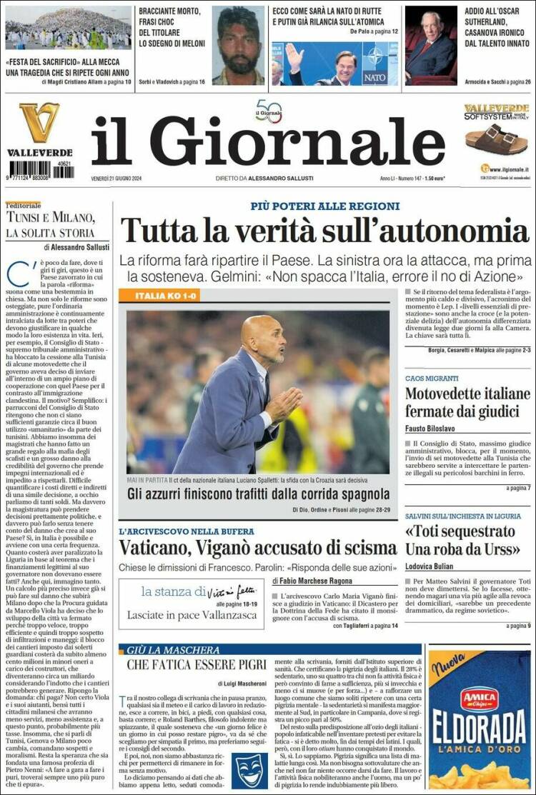 Portada de il Giornale (Italia)
