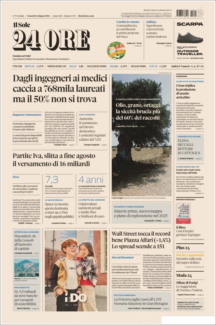 Portada de Il Sole 24 ORE (Italia)