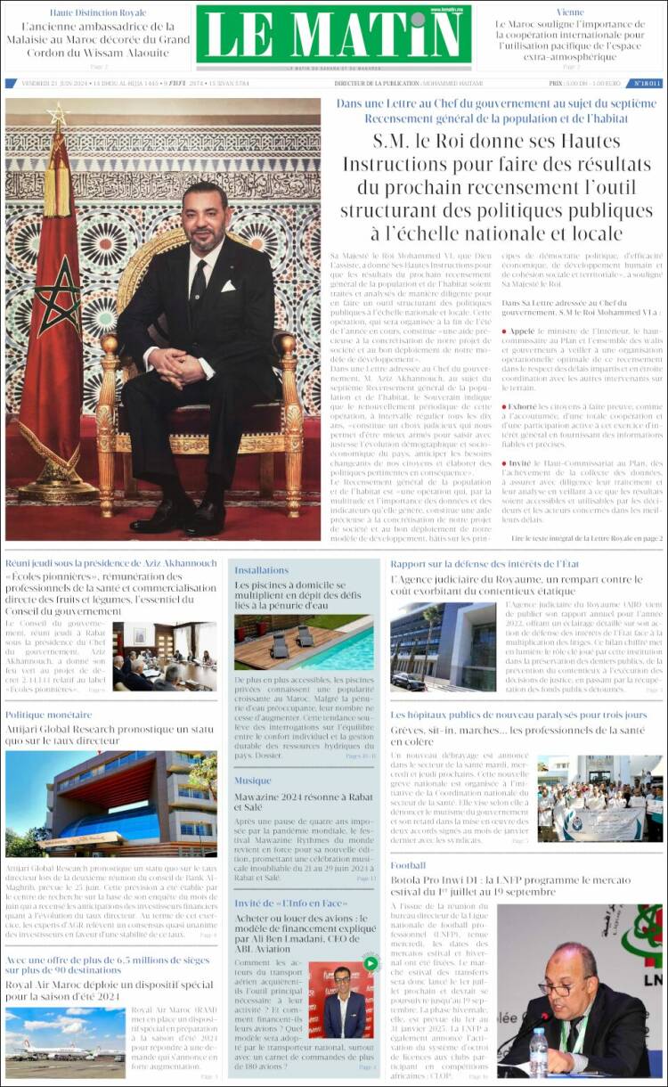 Portada de Le Matin (Marruecos)