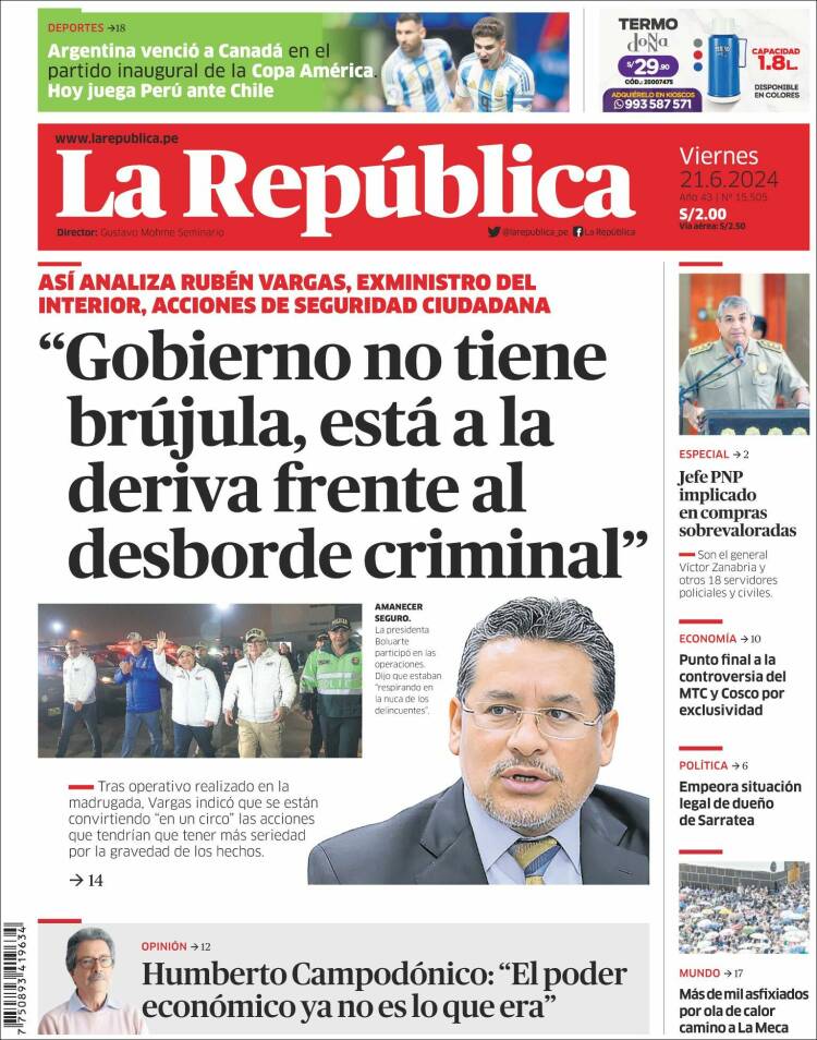 Portada de La Republica (Per&uacute;)
