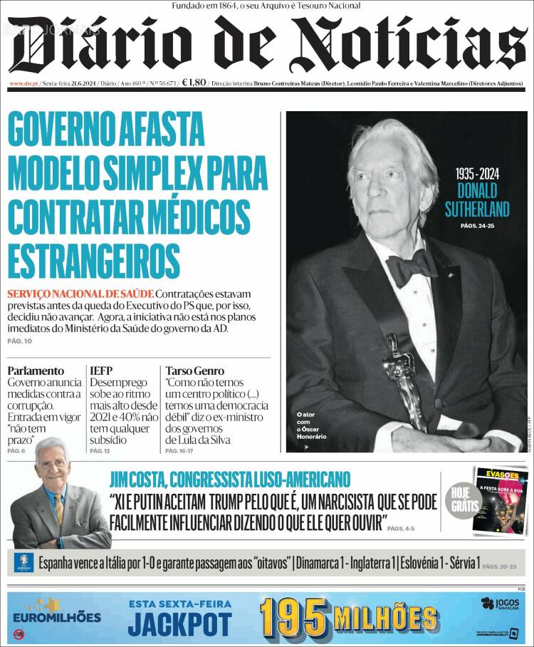 Portada de Diário de Noticias (Portugal)