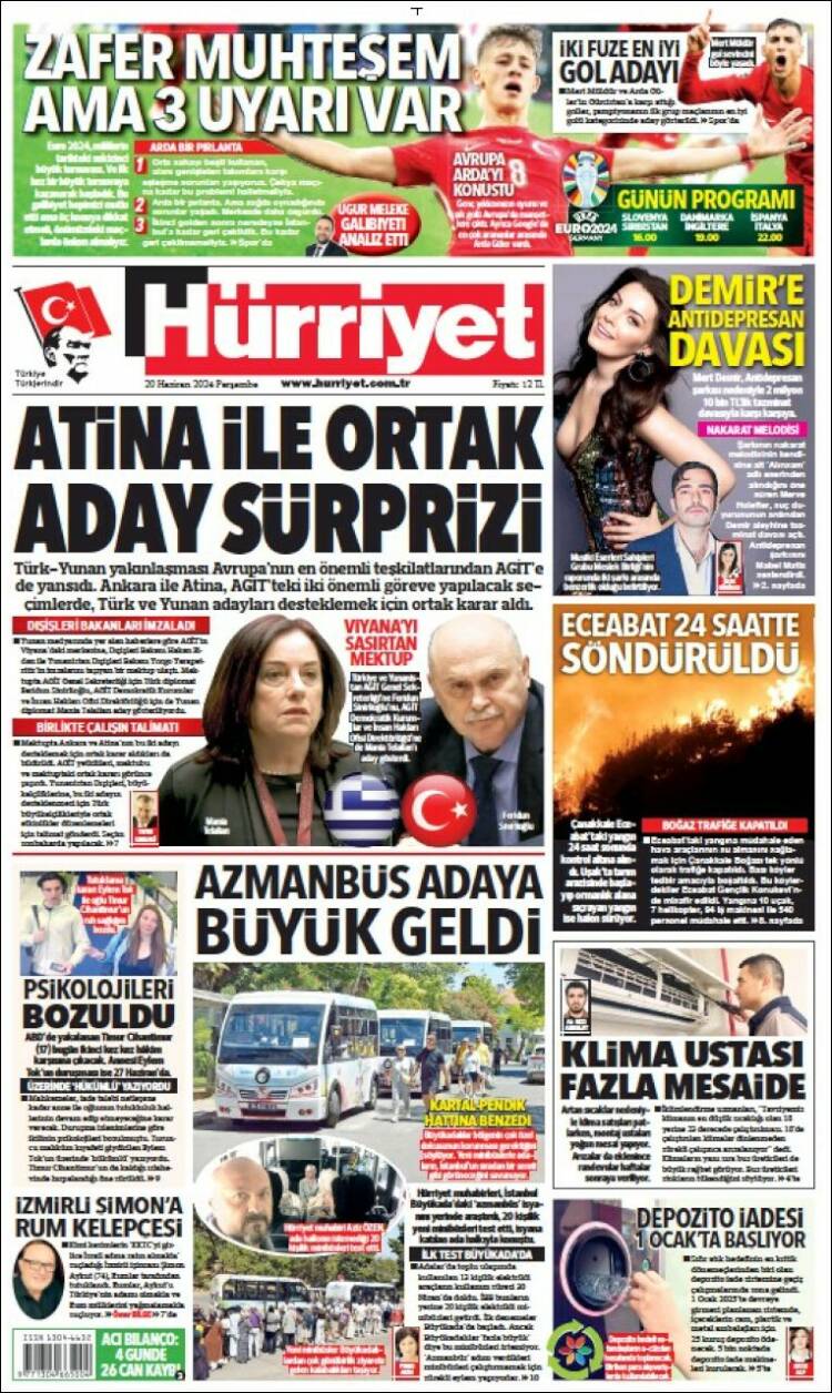 Portada de Hürriyet (Turqu&iacute;a)