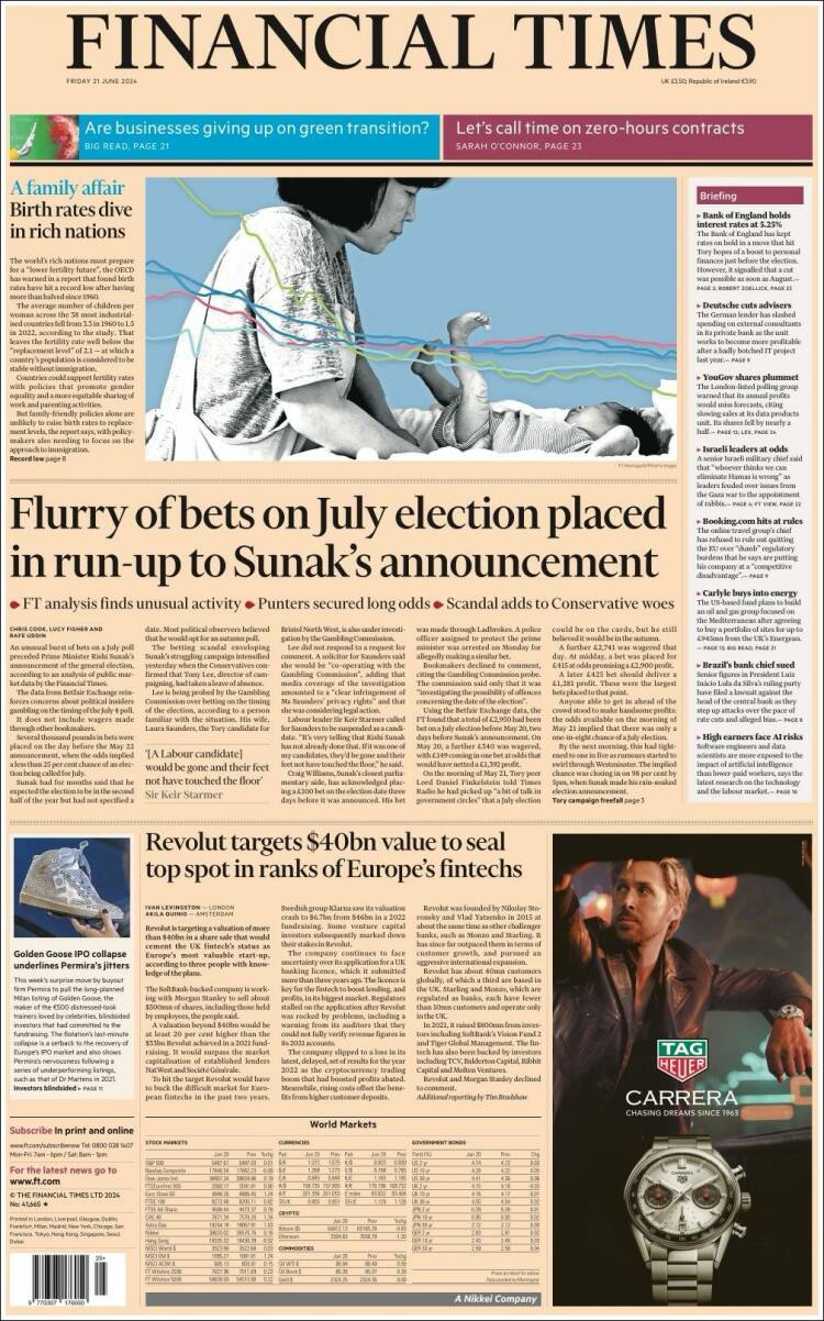 Portada de Financial Times (Reino Unido)