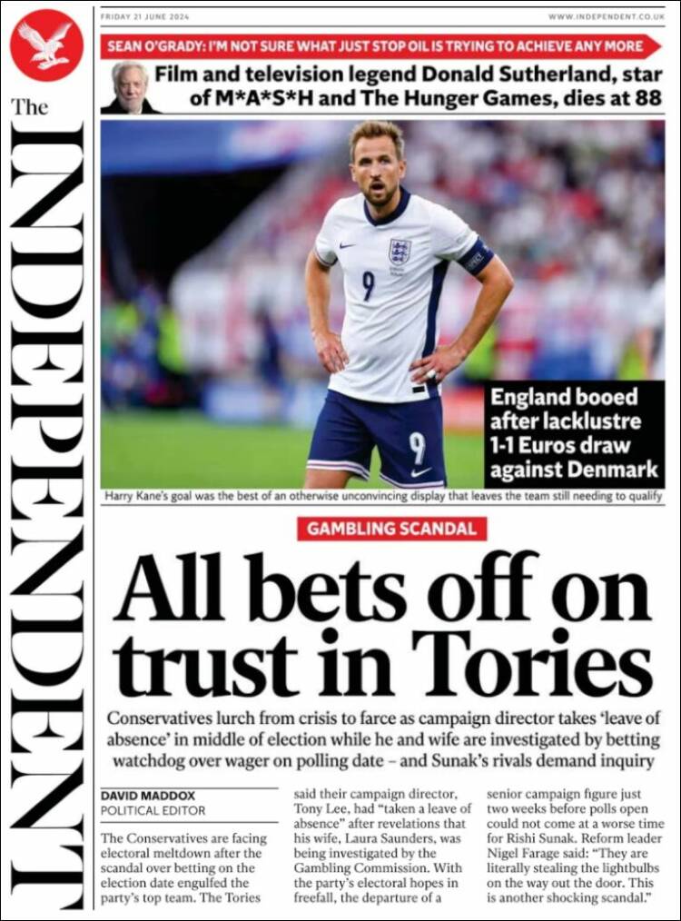 Portada de The Independent (Reino Unido)