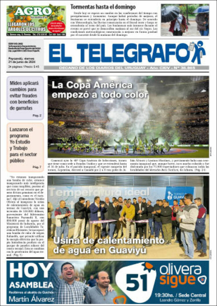 Portada de El Telégrafo (Uruguay)