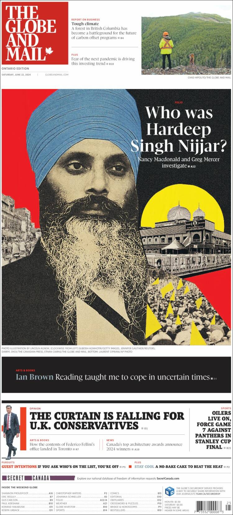 Portada de The Globe and Mail (Canadá)