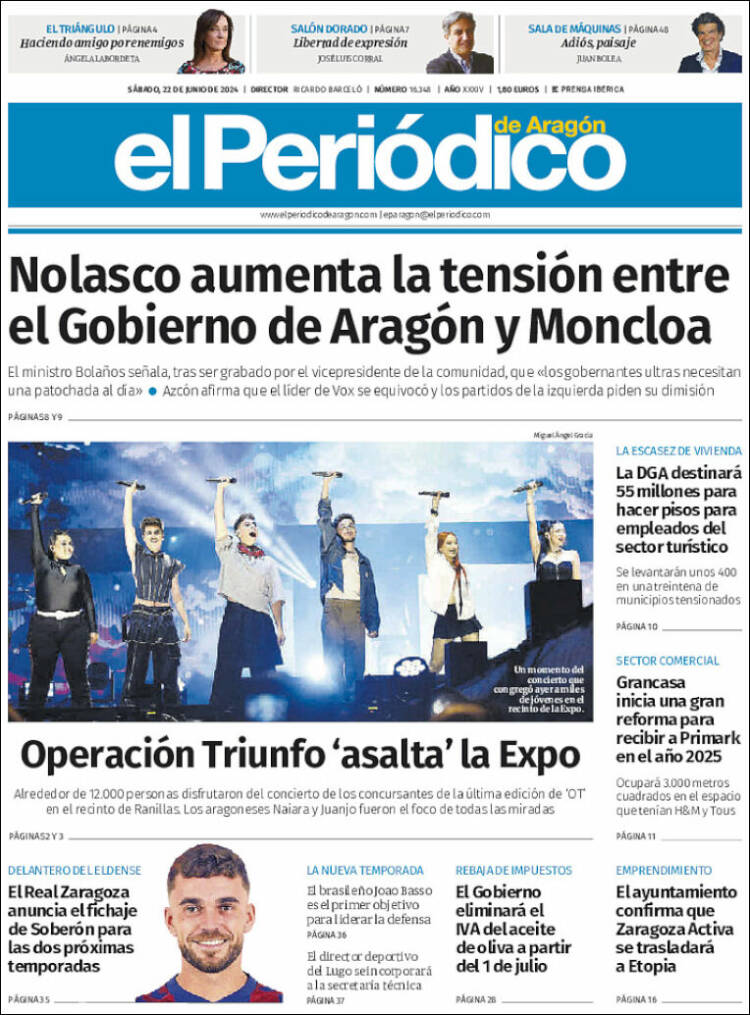 Portada de El Periódico de Aragón (España)