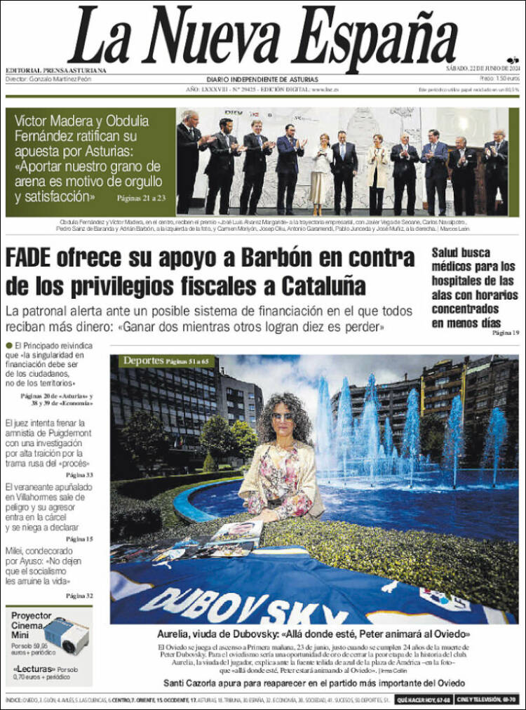 Portada de La Nueva España (España)