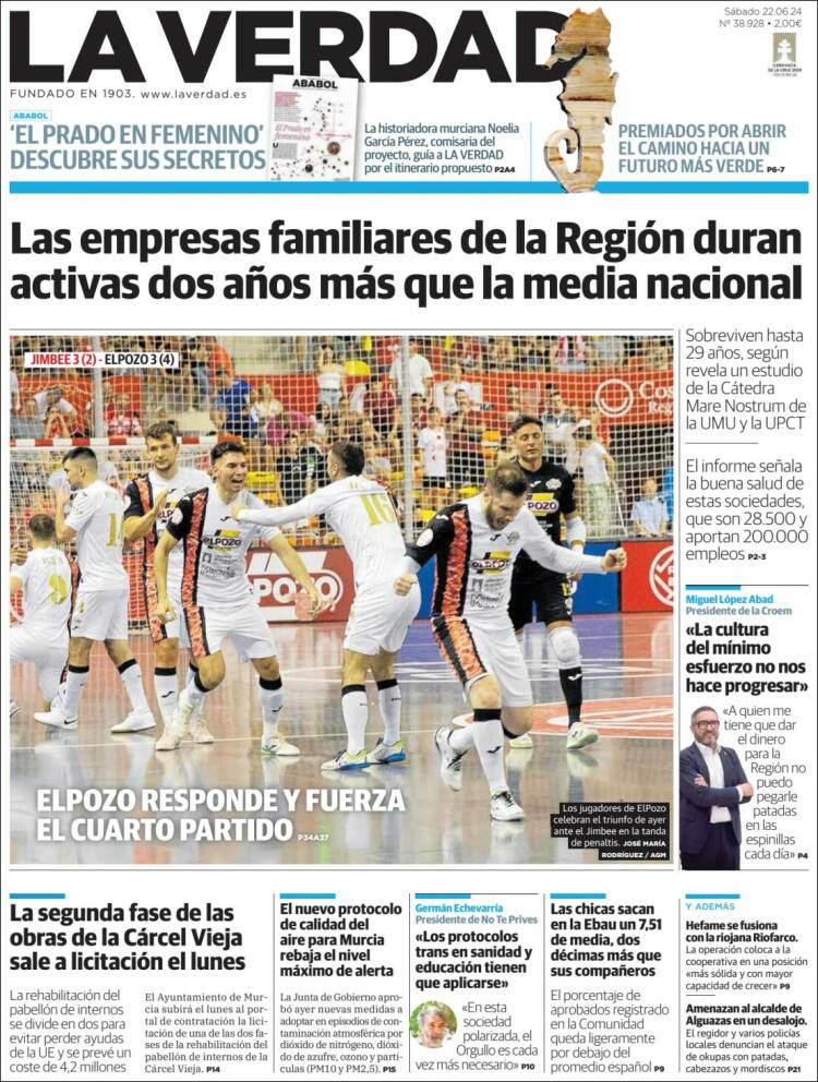 Portada de La Verdad de Murcia (España)
