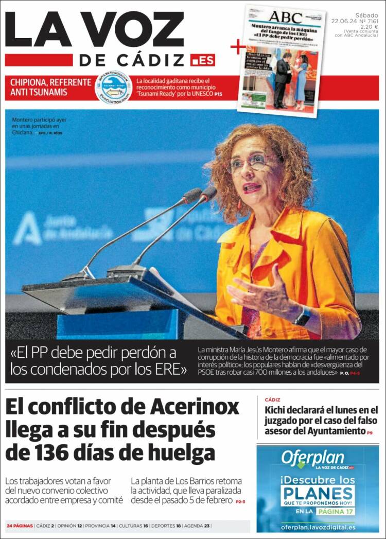 Portada de La Voz de Cádiz (España)