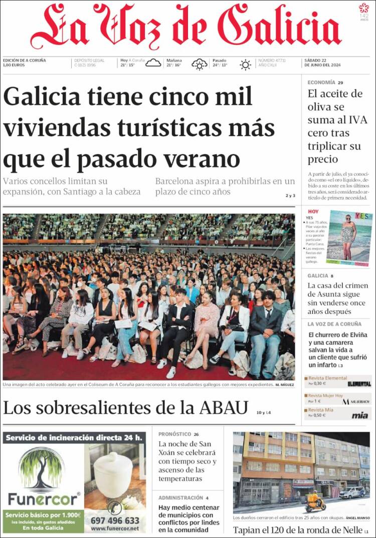 Portada de La Voz de Galicia (España)