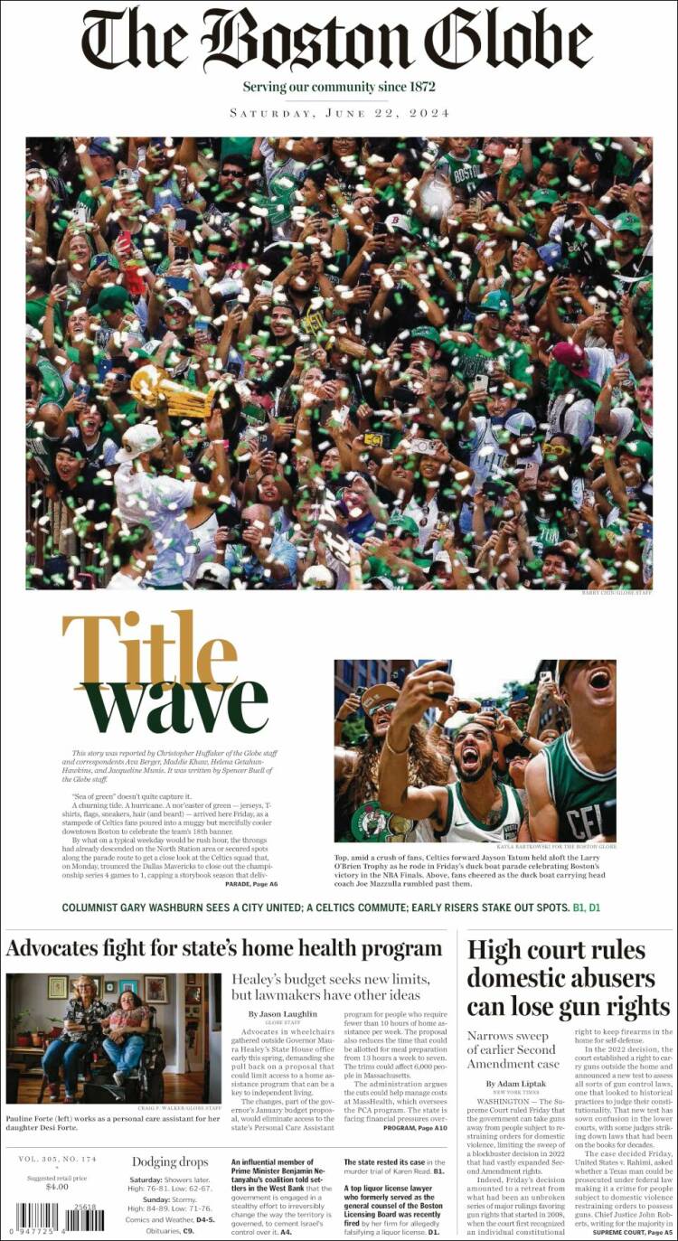 Portada de Boston Globe (USA)