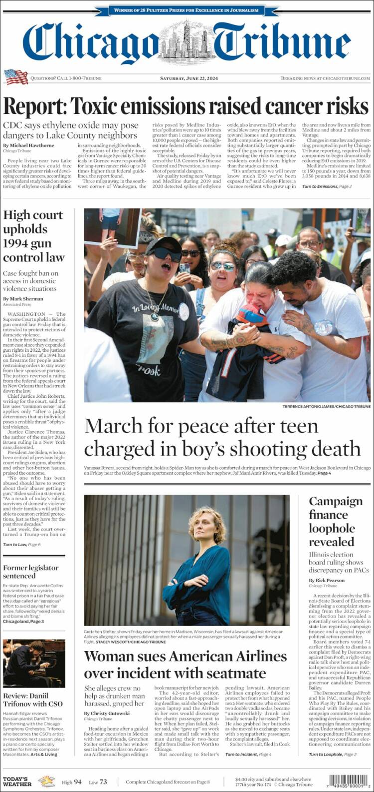 Portada de Chicago Tribune (USA)