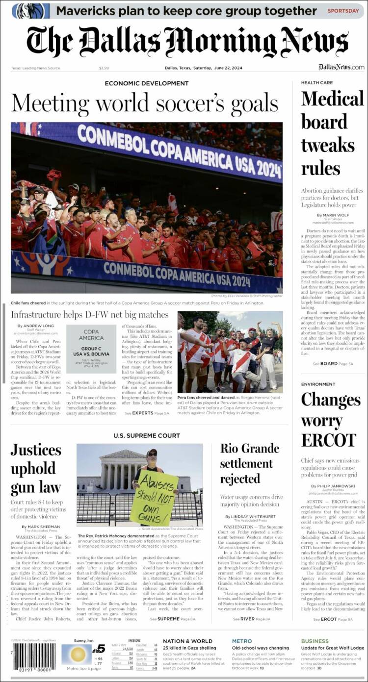 Portada de Dallas Morning News (USA)
