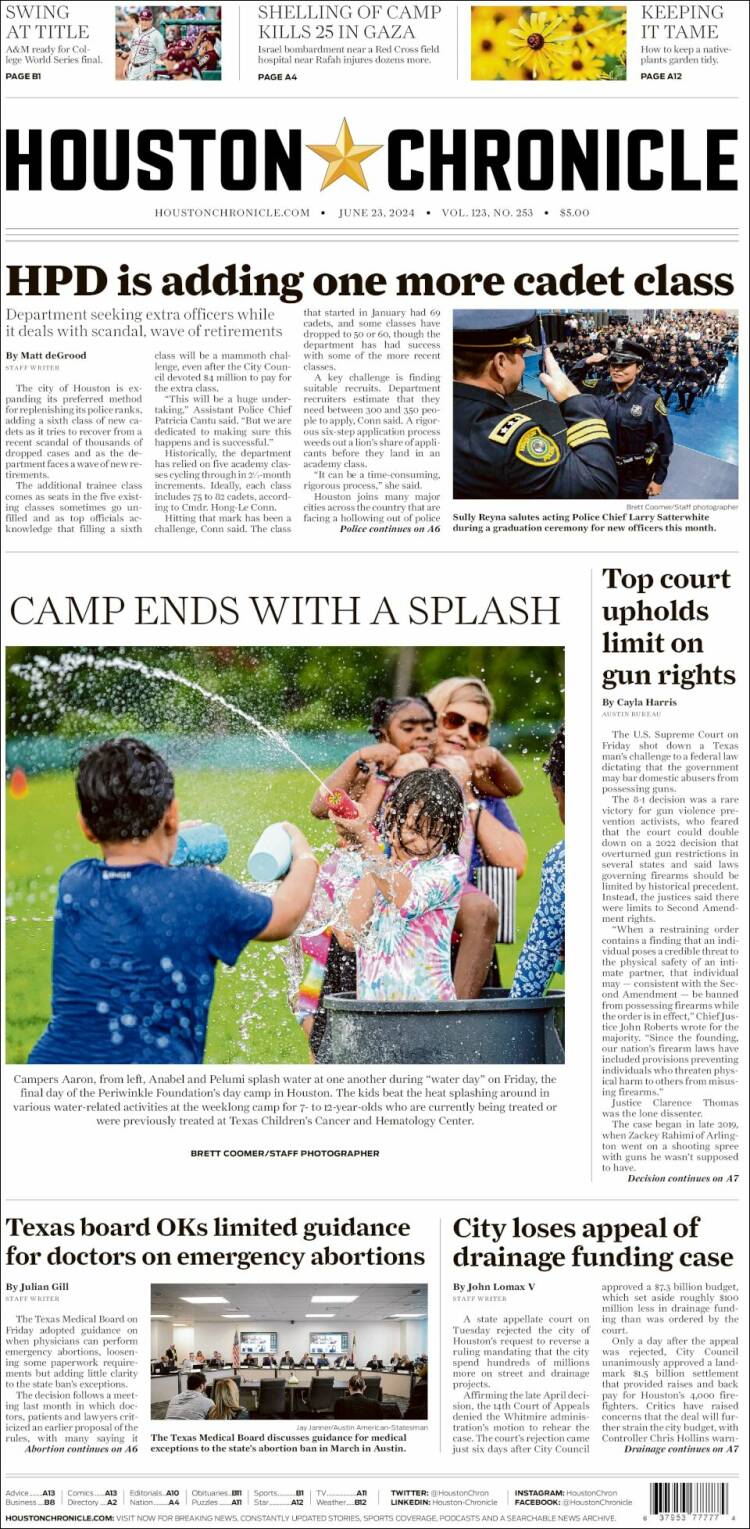 Portada de Houston Chronicle (USA)