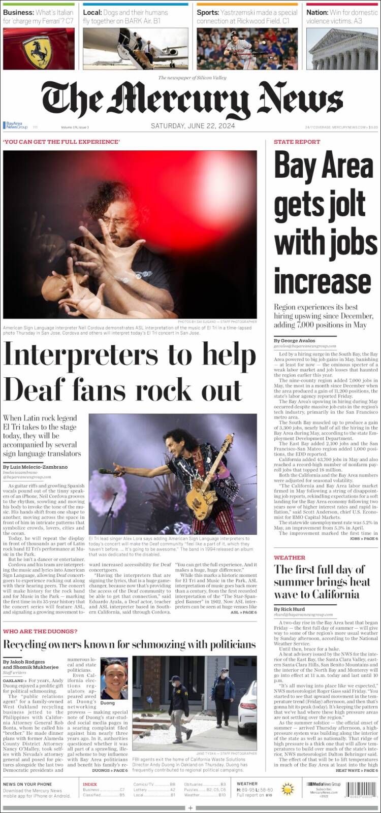 Portada de San Jose Mercury News (USA)